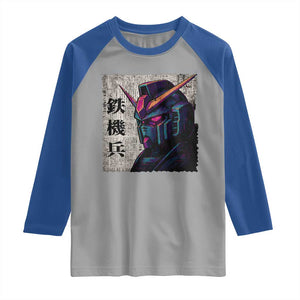 Japanese Mecha Robot Raglan Shirt Samurai Inspired Futuristic Kanji Design TS10 Sport Gray Royal Print Your Wear