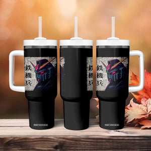 Japanese Mecha Robot Tumbler With Handle Samurai Inspired Futuristic Kanji Design TS10 Print Your Wear