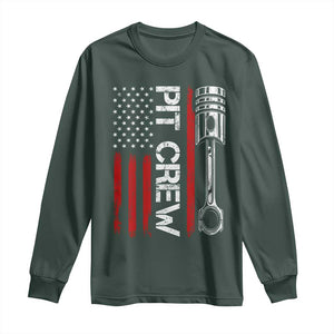 Pit Crew Long Sleeve Shirt Racing Race Car American Flag TS10 Dark Forest Green Print Your Wear