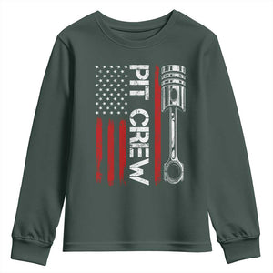 Pit Crew Youth Sweatshirt Racing Race Car American Flag TS10 Dark Forest Green Print Your Wear
