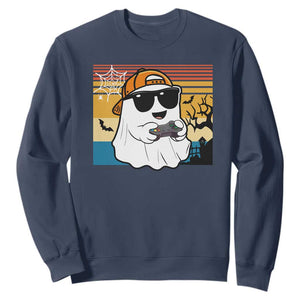 Halloween Boys Kids Ghost Gamer Scary Costume Gaming Men Sweatshirt Retro Funny Halloween TS10 Navy Print Your Wear