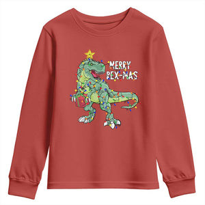 Dinosaur Christmas Tree Rex Youth Sweatshirt Merry Rex-Mas Xmas Pet Dino Trex Xmas Lights TS10 Red Print Your Wear