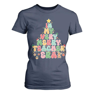 Christmas Teacher T Shirt For Women In My Very Merry Teacher Era Xmas Tree TS10 Navy Print Your Wear