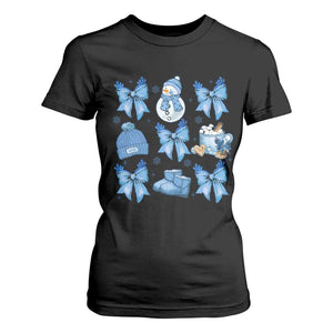 Coquette Bow Christmas T Shirt For Women Cozy Winter Xmas Gift Blue Holiday TS10 Black Print Your Wear