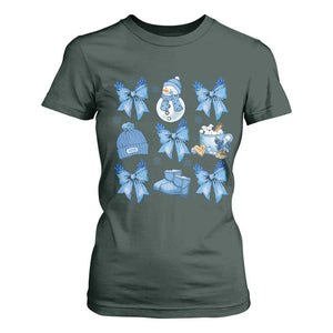 Coquette Bow Christmas T Shirt For Women Cozy Winter Xmas Gift Blue Holiday TS10 Dark Forest Green Print Your Wear