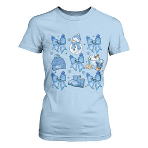 Coquette Bow Christmas T Shirt For Women Cozy Winter Xmas Gift Blue Holiday TS10 Light Blue Print Your Wear