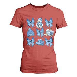 Coquette Bow Christmas T Shirt For Women Cozy Winter Xmas Gift Blue Holiday TS10 Red Print Your Wear