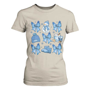 Coquette Bow Christmas T Shirt For Women Cozy Winter Xmas Gift Blue Holiday TS10 Sand Print Your Wear