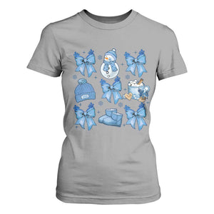 Coquette Bow Christmas T Shirt For Women Cozy Winter Xmas Gift Blue Holiday TS10 Sport Gray Print Your Wear
