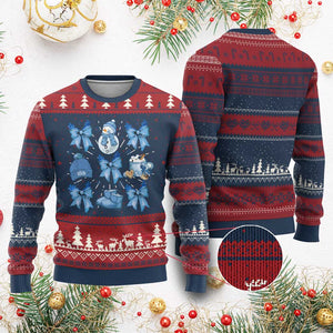 Coquette Bow Ugly Christmas Sweater Cozy Winter Xmas Gift Blue Holiday TS10 Burgundy Print Your Wear