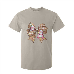 Gingerbread Coquette Bow Christmas T Shirt For Kid Cute Snowman Girly Xmas Gifts For Her TS10 Sand Print Your Wear