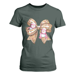 Gingerbread Coquette Bow Christmas T Shirt For Women Cute Snowman Girly Xmas Gifts For Her TS10 Dark Forest Green Print Your Wear