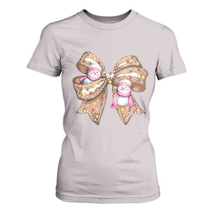 Gingerbread Coquette Bow Christmas T Shirt For Women Cute Snowman Girly Xmas Gifts For Her TS10 Ice Gray Print Your Wear