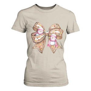 Gingerbread Coquette Bow Christmas T Shirt For Women Cute Snowman Girly Xmas Gifts For Her TS10 Sand Print Your Wear