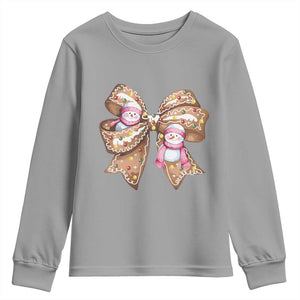 Gingerbread Coquette Bow Christmas Youth Sweatshirt Cute Snowman Girly Xmas Gifts For Her TS10 Sport Gray Print Your Wear