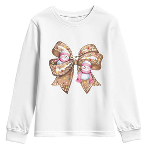 Gingerbread Coquette Bow Christmas Youth Sweatshirt Cute Snowman Girly Xmas Gifts For Her TS10 White Print Your Wear
