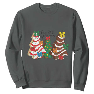 Christmas Cake Tree Bow Sweatshirt Tis The Season TS10 Dark Heather Print Your Wear