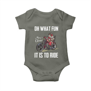 Funny Christmas Motorcycle Santa Baby Onesie Oh What Fun It Is To Ride Motorbike Rider Xmas Gift TS10 Military Green Print Your Wear