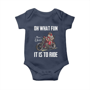 Funny Christmas Motorcycle Santa Baby Onesie Oh What Fun It Is To Ride Motorbike Rider Xmas Gift TS10 Navy Print Your Wear