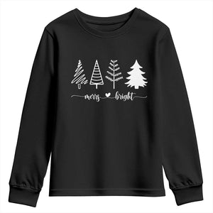 Merry and Bright Christmas Trees Youth Sweatshirt Holiday Tee Xmas Gift TS10 Black Print Your Wear