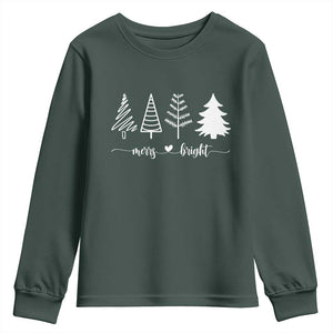 Merry and Bright Christmas Trees Youth Sweatshirt Holiday Tee Xmas Gift TS10 Dark Forest Green Print Your Wear