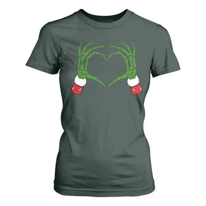 Christmas Skeleton Heart Hands T Shirt For Women TS10 Dark Forest Green Print Your Wear
