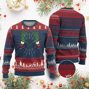 Christmas Skeleton Heart Hands Knit Sweatshirt TS10 Burgundy Print Your Wear