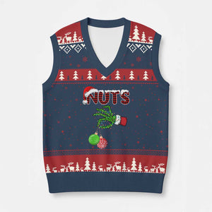Funny Couples Xmas V-Neck Knit Sweater Vest Chest And Nuts Matching Holiday Skeleton Hand TS10 Navy Red Print Your Wear