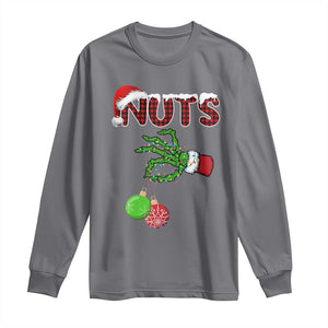 Funny Couples Christmas Long Sleeve Shirt Chest And Nuts Matching Holiday Skeleton Hand TS10 Charcoal Print Your Wear