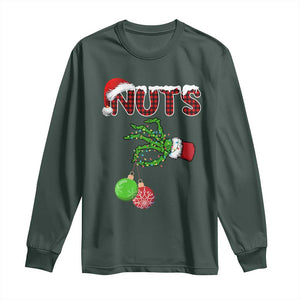 Funny Couples Christmas Long Sleeve Shirt Chest And Nuts Matching Holiday Skeleton Hand TS10 Dark Forest Green Print Your Wear