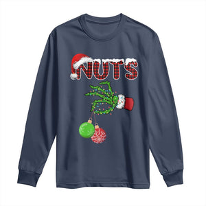 Funny Couples Christmas Long Sleeve Shirt Chest And Nuts Matching Holiday Skeleton Hand TS10 Navy Print Your Wear