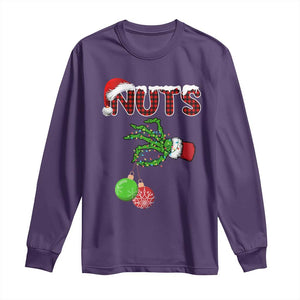 Funny Couples Christmas Long Sleeve Shirt Chest And Nuts Matching Holiday Skeleton Hand TS10 Purple Print Your Wear