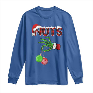 Funny Couples Christmas Long Sleeve Shirt Chest And Nuts Matching Holiday Skeleton Hand TS10 Royal Blue Print Your Wear