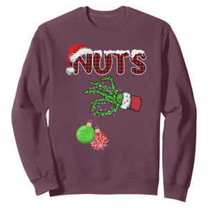 Funny Couples Christmas Sweatshirt Chest And Nuts Matching Holiday Skeleton Hand TS10 Maroon Print Your Wear