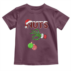 Funny Couples Christmas Toddler T Shirt Chest And Nuts Matching Holiday Skeleton Hand TS10 Maroon Print Your Wear