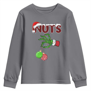 Funny Couples Christmas Youth Sweatshirt Chest And Nuts Matching Holiday Skeleton Hand TS10 Charcoal Print Your Wear