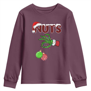 Funny Couples Christmas Youth Sweatshirt Chest And Nuts Matching Holiday Skeleton Hand TS10 Maroon Print Your Wear