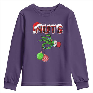 Funny Couples Christmas Youth Sweatshirt Chest And Nuts Matching Holiday Skeleton Hand TS10 Purple Print Your Wear