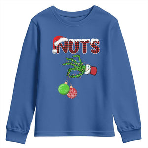 Funny Couples Christmas Youth Sweatshirt Chest And Nuts Matching Holiday Skeleton Hand TS10 Royal Blue Print Your Wear