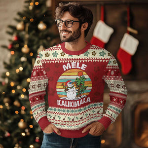 Vintage Cute Mele Kalikimaka Ugly Christmas Sweater Funny Snowman Palm Tree Beach Tropical Xmas Gift Family Holiday TS10 Hibiscus Print Your Wear