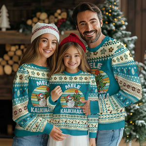 Vintage Cute Mele Kalikimaka Ugly Christmas Sweater Funny Snowman Palm Tree Beach Tropical Xmas Gift Family Holiday TS10 Teal Print Your Wear