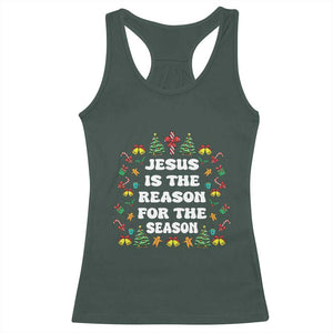 Christian Christmas Racerback Tank Top Ugly Christmas Sweaters Jesus Is The Reason For The Season TS10 Dark Forest Green Print Your Wear