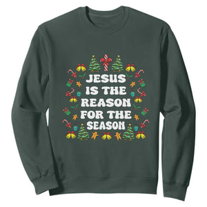 Christian Christmas Sweatshirt Ugly Christmas Sweaters Jesus Is The Reason For The Season TS10 Dark Forest Green Print Your Wear