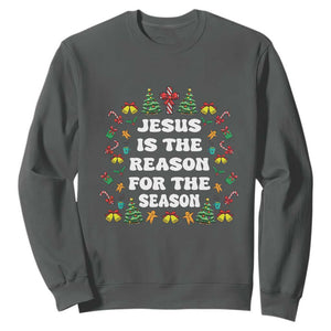 Christian Christmas Sweatshirt Ugly Christmas Sweaters Jesus Is The Reason For The Season TS10 Dark Heather Print Your Wear