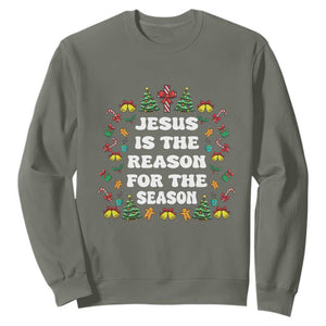 Christian Christmas Sweatshirt Ugly Christmas Sweaters Jesus Is The Reason For The Season TS10 Military Green Print Your Wear