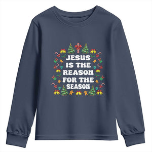Christian Christmas Youth Sweatshirt Ugly Christmas Sweaters Jesus Is The Reason For The Season TS10 Navy Print Your Wear