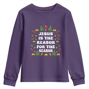 Christian Christmas Youth Sweatshirt Ugly Christmas Sweaters Jesus Is The Reason For The Season TS10 Purple Print Your Wear