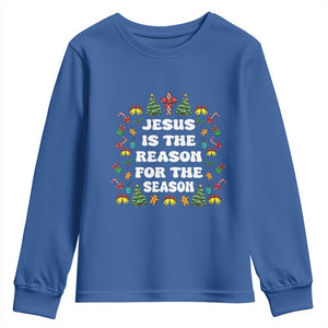 Christian Christmas Youth Sweatshirt Ugly Christmas Sweaters Jesus Is The Reason For The Season TS10 Royal Blue Print Your Wear