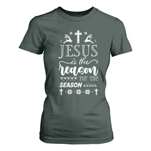 Christian Christmas T Shirt For Women Jesus Is The Reason For The Season Xmas Faith TS10 Dark Forest Green Print Your Wear