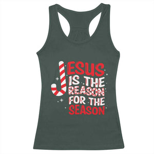 Christian Christmas Racerback Tank Top Jesus Is The Reason For The Season TS10 Dark Forest Green Print Your Wear